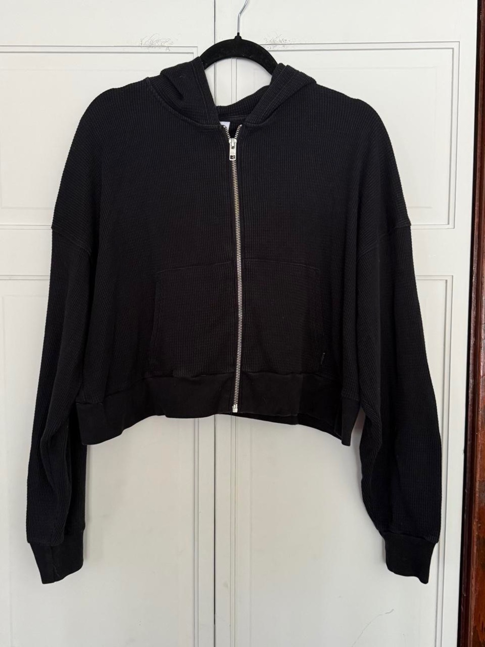 TNA Black Cropped Rinbed Zip-up Sweater
